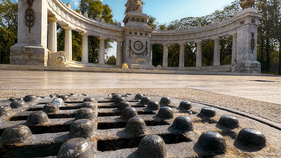Perspectiva baja de Monumento a Juárez en la alameda central de la Ciudad de México