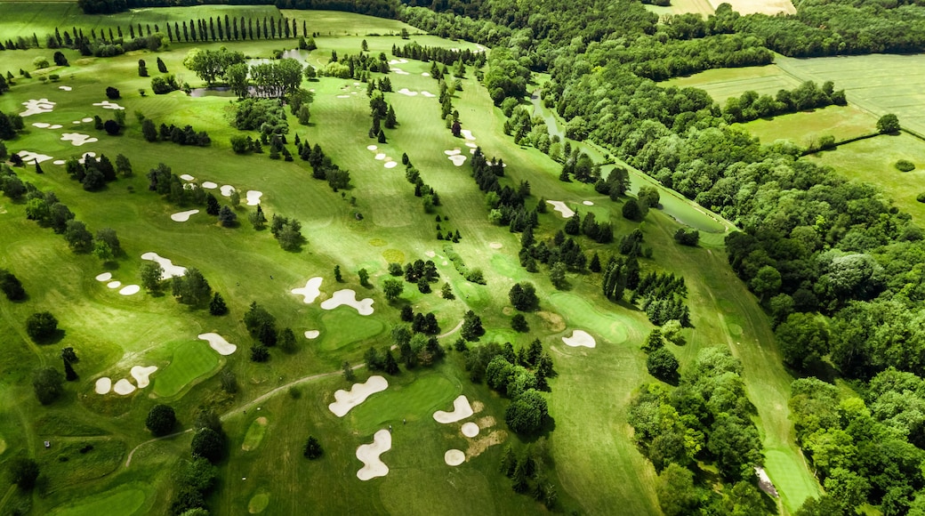 Drone view of a beautiful golf course in Civry-la-Foret Paris France