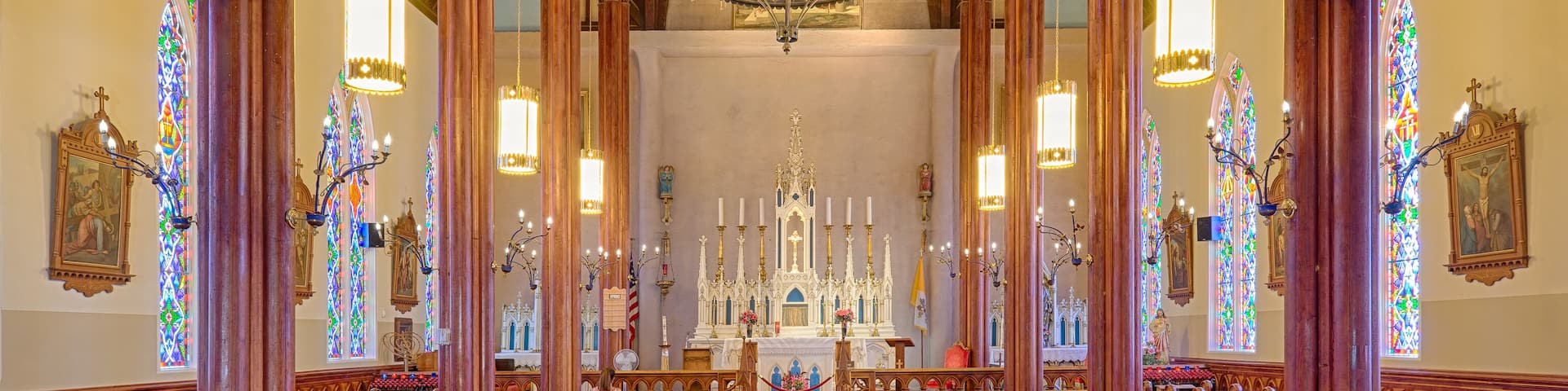 Interior of an empty St. Mary's in the Mountains Catholic Church in Virginia City, Nevada