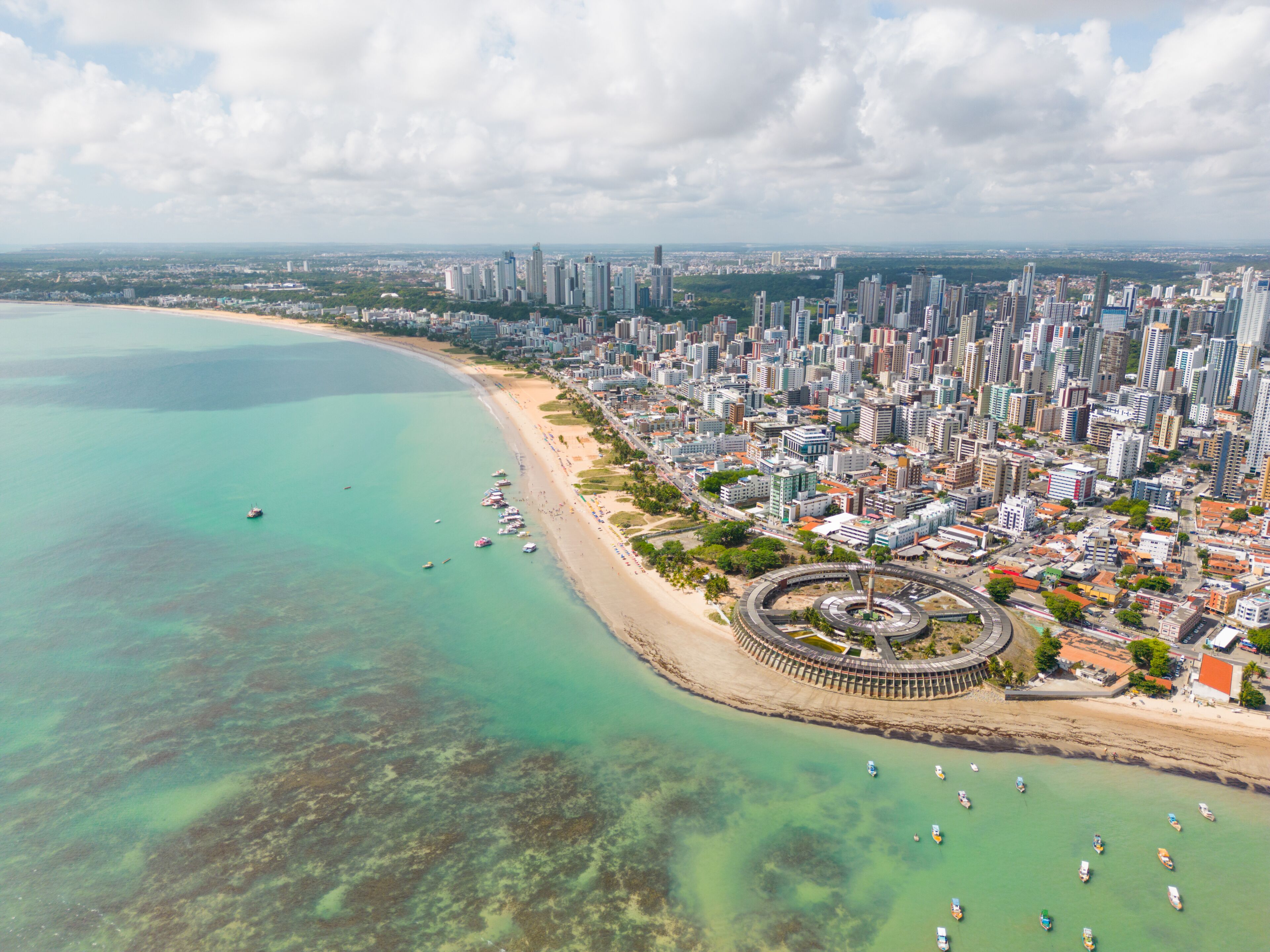 Aerial photo of cabo branco beach in the city of joao pessoa, paraiba, brazil