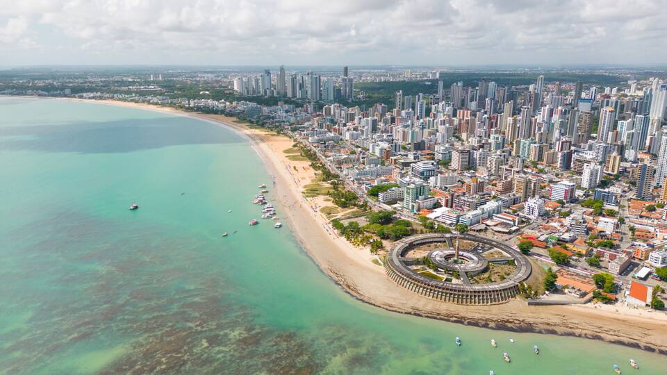 Aerial photo of cabo branco beach in the city of joao pessoa, paraiba, brazil