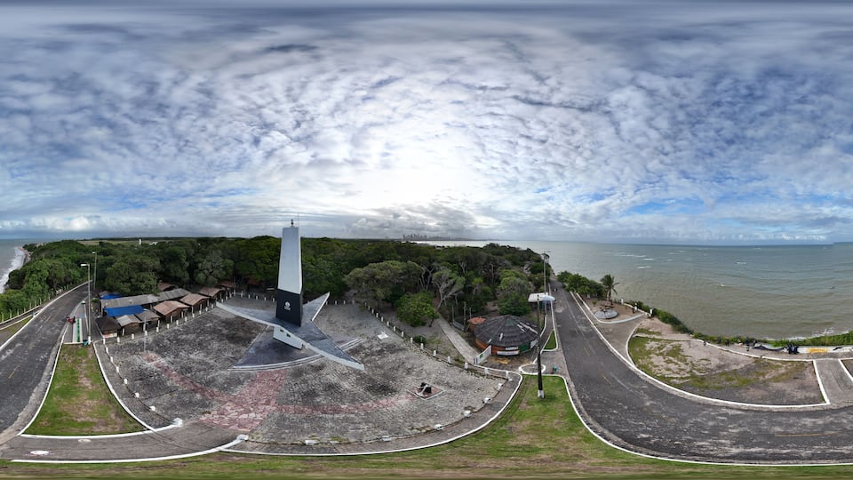 360 aerial photo taken with drone of Cabo Branco Lighthouse in João Pessoa, Brazil
