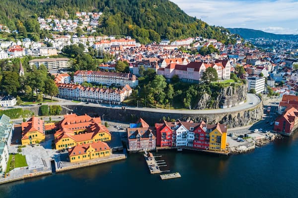 Bergen old town aerial view. Bergen, Norway.