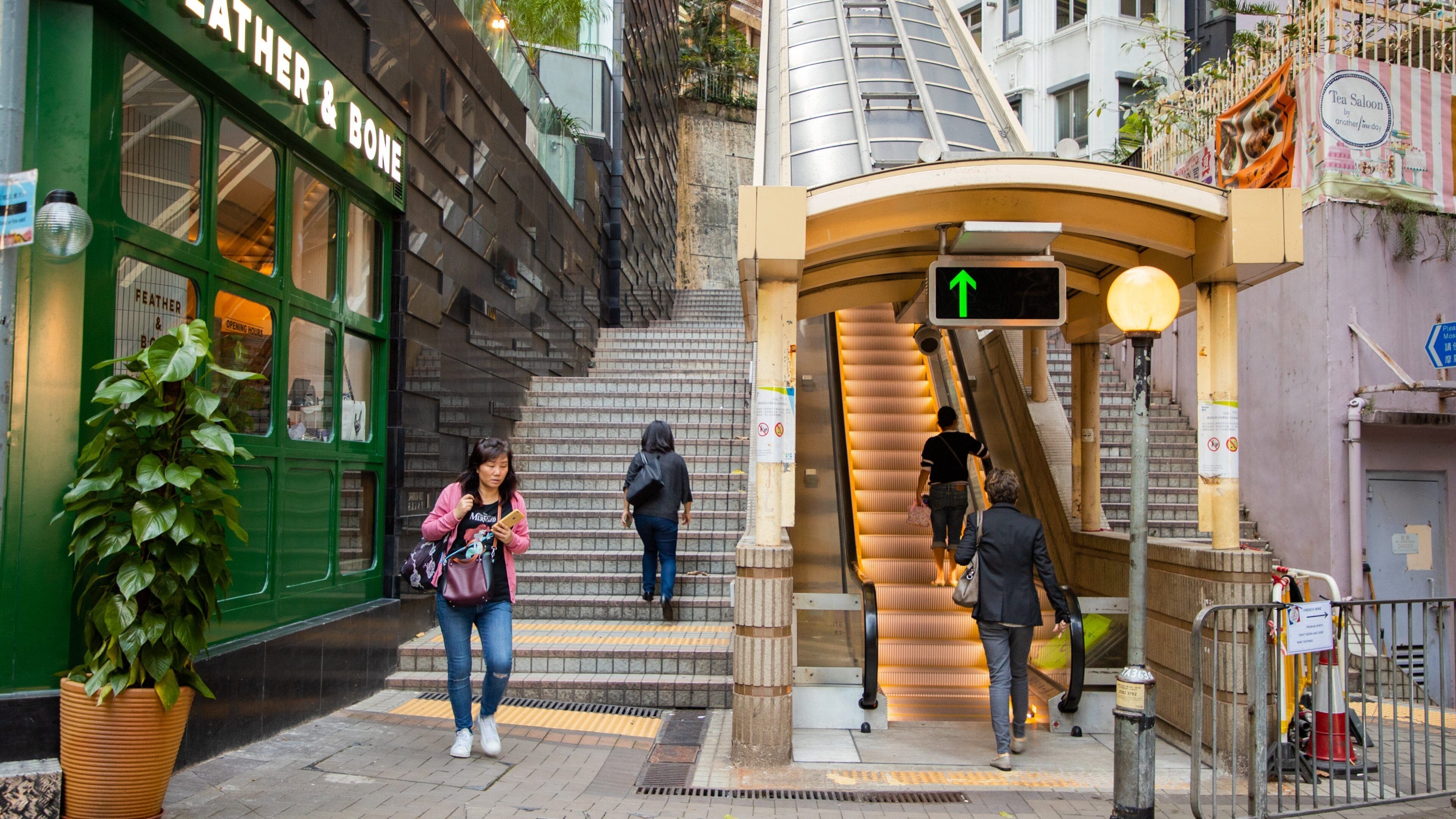 Mid-levels Escalators which includes street scenes