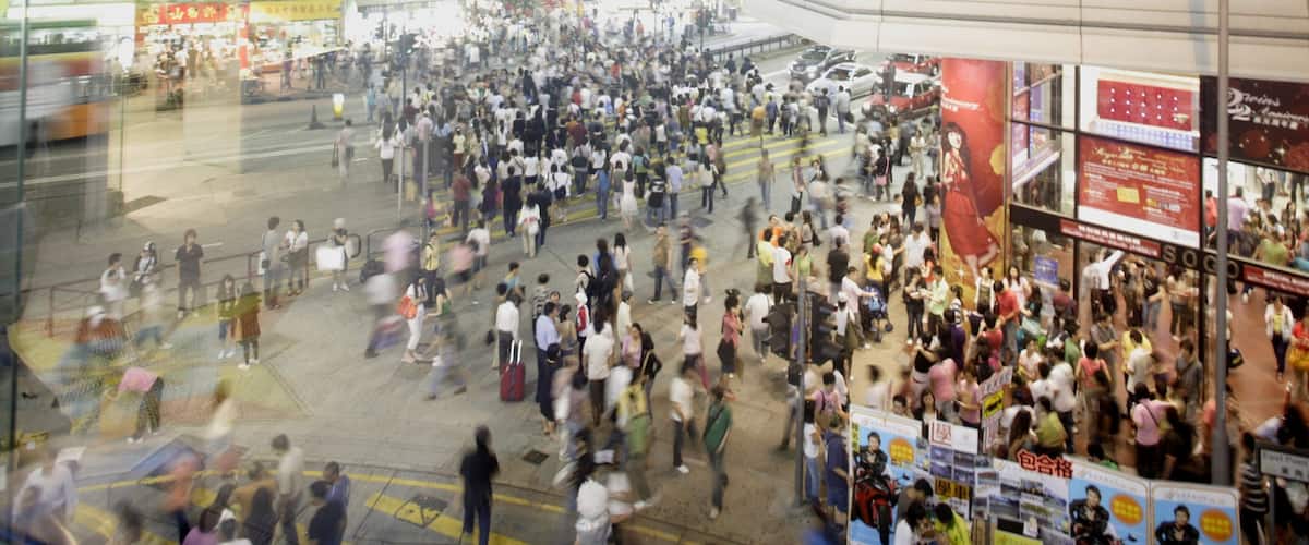 Causeway Bay Typhoon Shelter featuring street scenes and a city as well as a large group of people