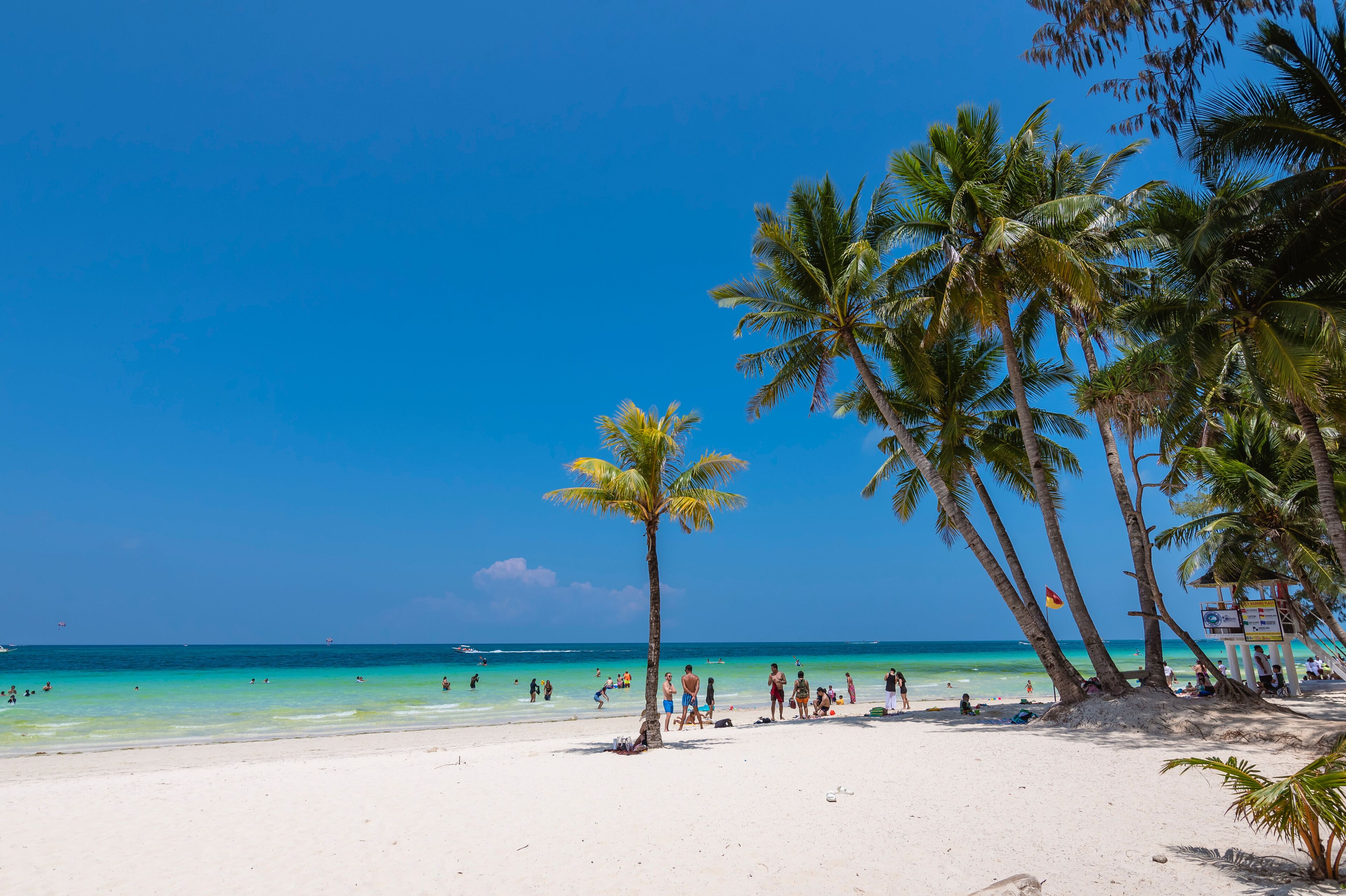 Boracay, Malay, Aklan, Philippines - April 2023: Station 2, part of White Beach in Boracay Island.