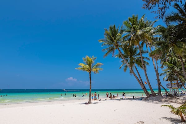 Boracay, Malay, Aklan, Philippines - April 2023: Station 2, part of White Beach in Boracay Island.