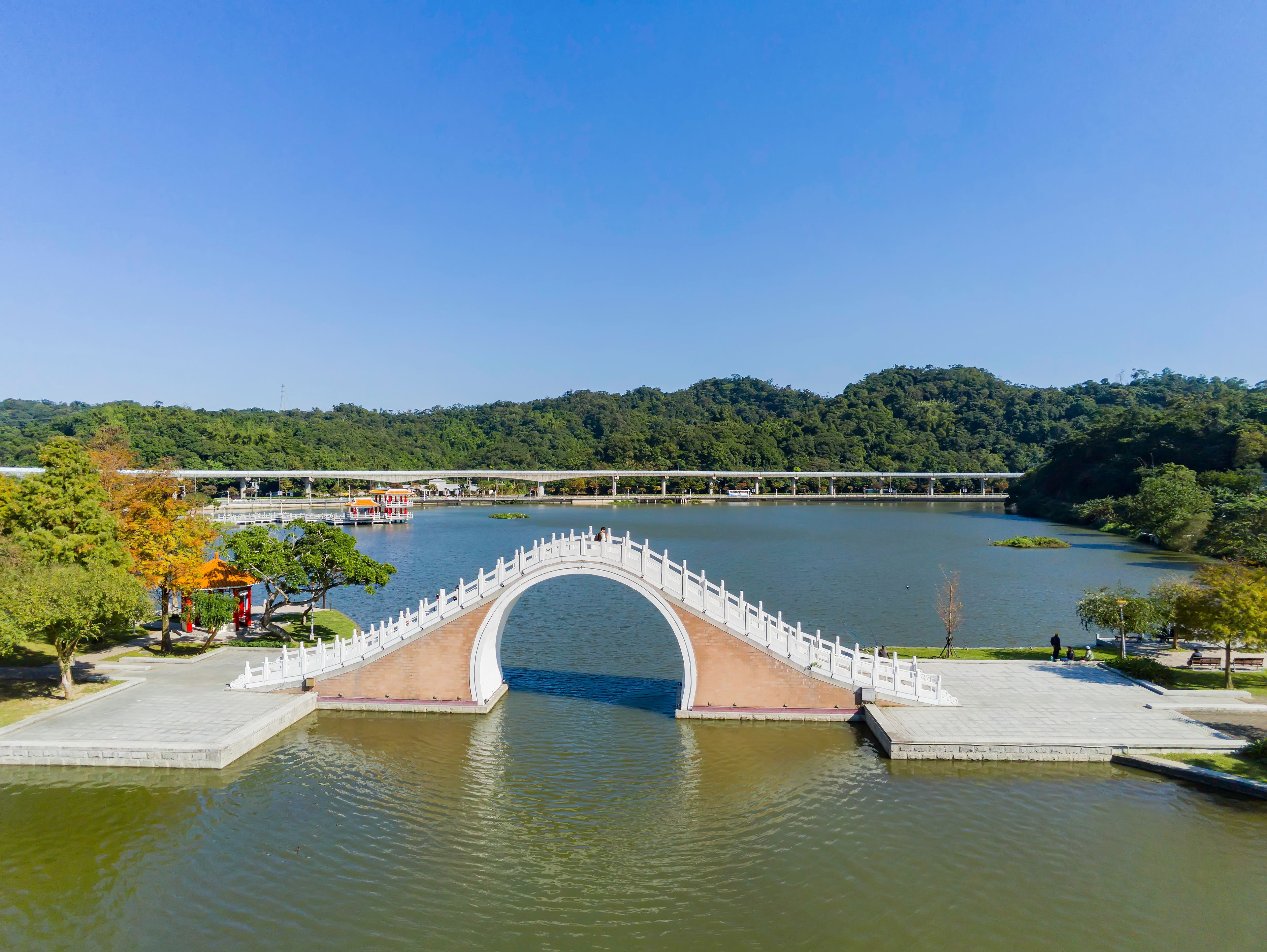 Aerial view of the Moon Bridge in Dahu Park