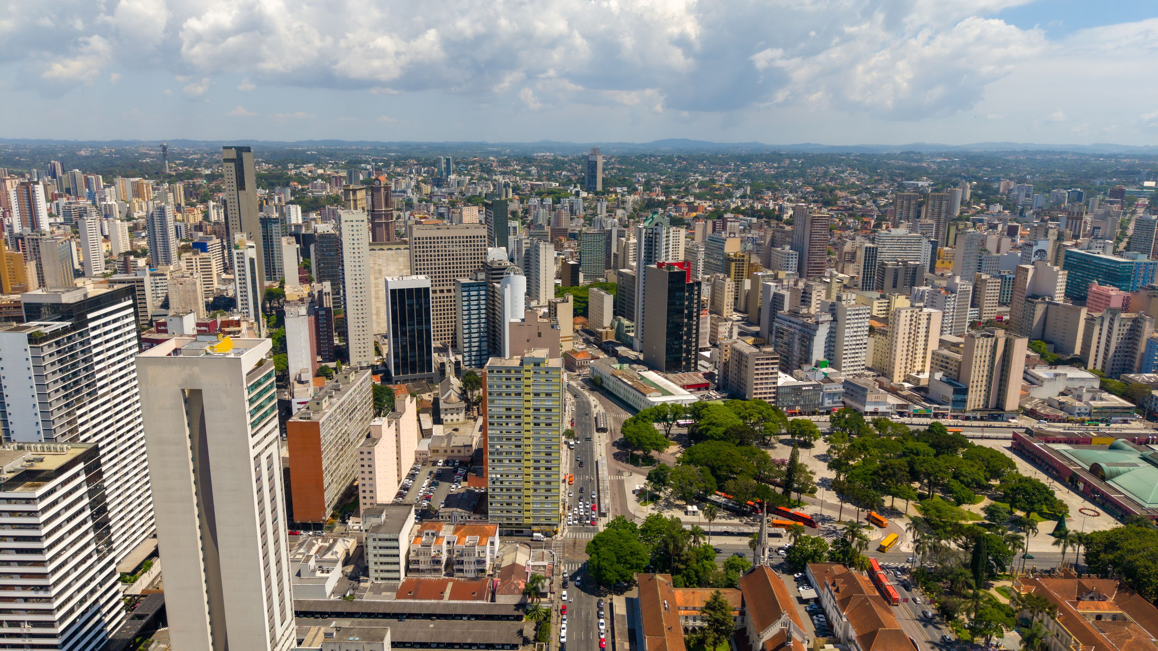 Vista Aérea da Cidade de Curitiba, Centro, Paraná, Brasil