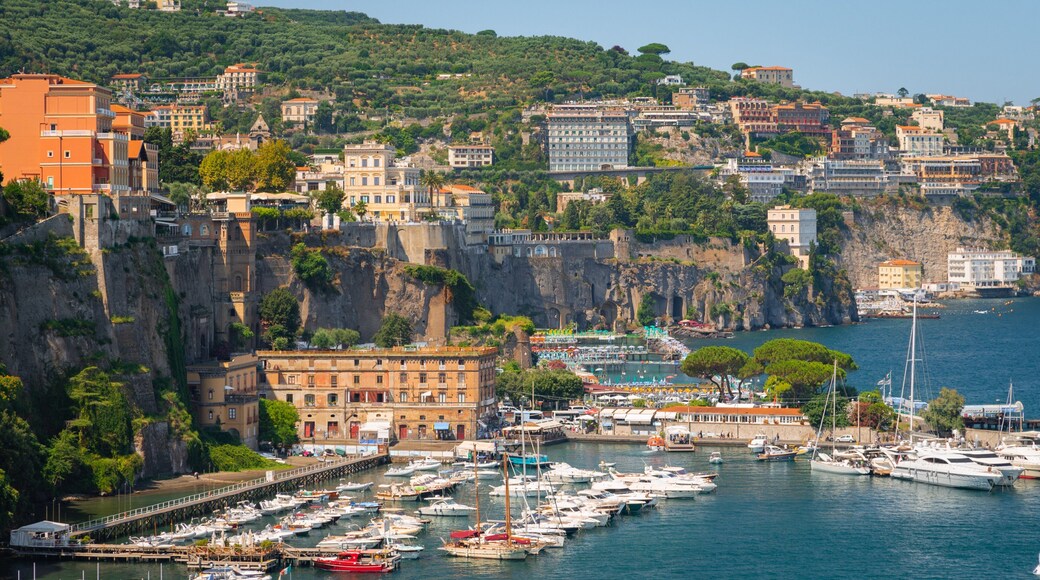Port of Sorrento which includes a bay or harbor, a coastal town and general coastal views