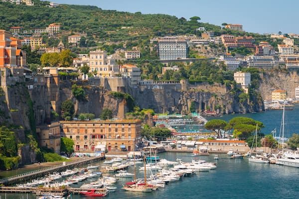 Port of Sorrento which includes a bay or harbor, a coastal town and general coastal views