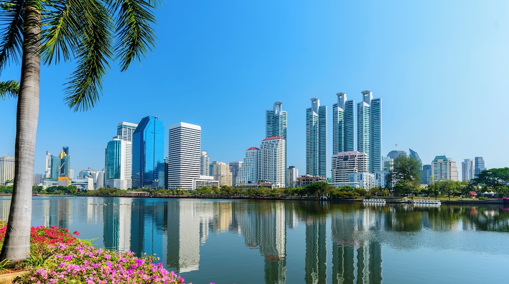 Bangkok City Downtown skyline at Benjakiti Park, Sukhumvit, Thailand