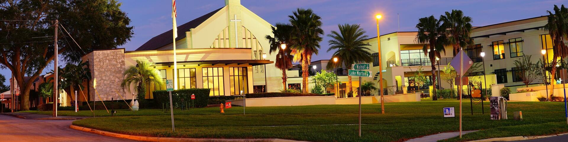 Sunset landscape Lake Morton at city center of lakeland Florida