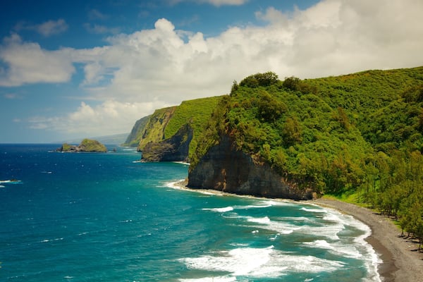 Pololu Valley Overlook showing landscape views and general coastal views