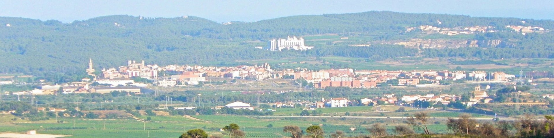Panorama mirant l'Arboç i Banyeres del Penedès des de la carretera d'Aiguaviva
