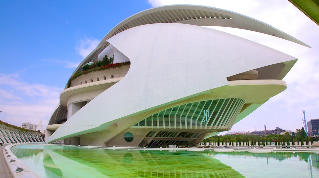 Ciudad de las Artes y las Ciencias que inclui uma cidade e arquitetura moderna