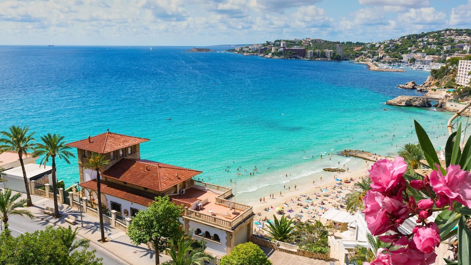 Top view at Cala Major beach in Palma de Mallorca, Spain