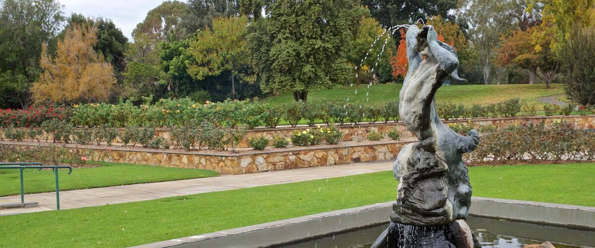 Veale Gardens which includes a garden and a fountain