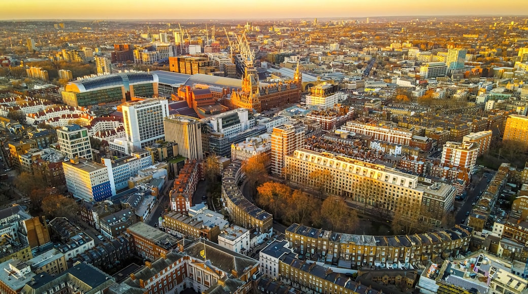 Aerial view of St Pancras station and King's Cross train station in London