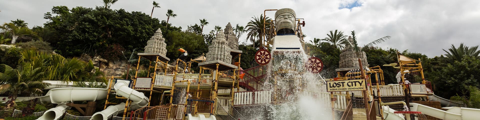 The kids playing in water attractions in Siam waterpark in Tenerife, Spain. The Siam is the largest water theme park in Europe.