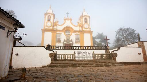 Fog with a view of the Santo Antonio Catholic Church in the city of Tiradentes in Minas Gerais