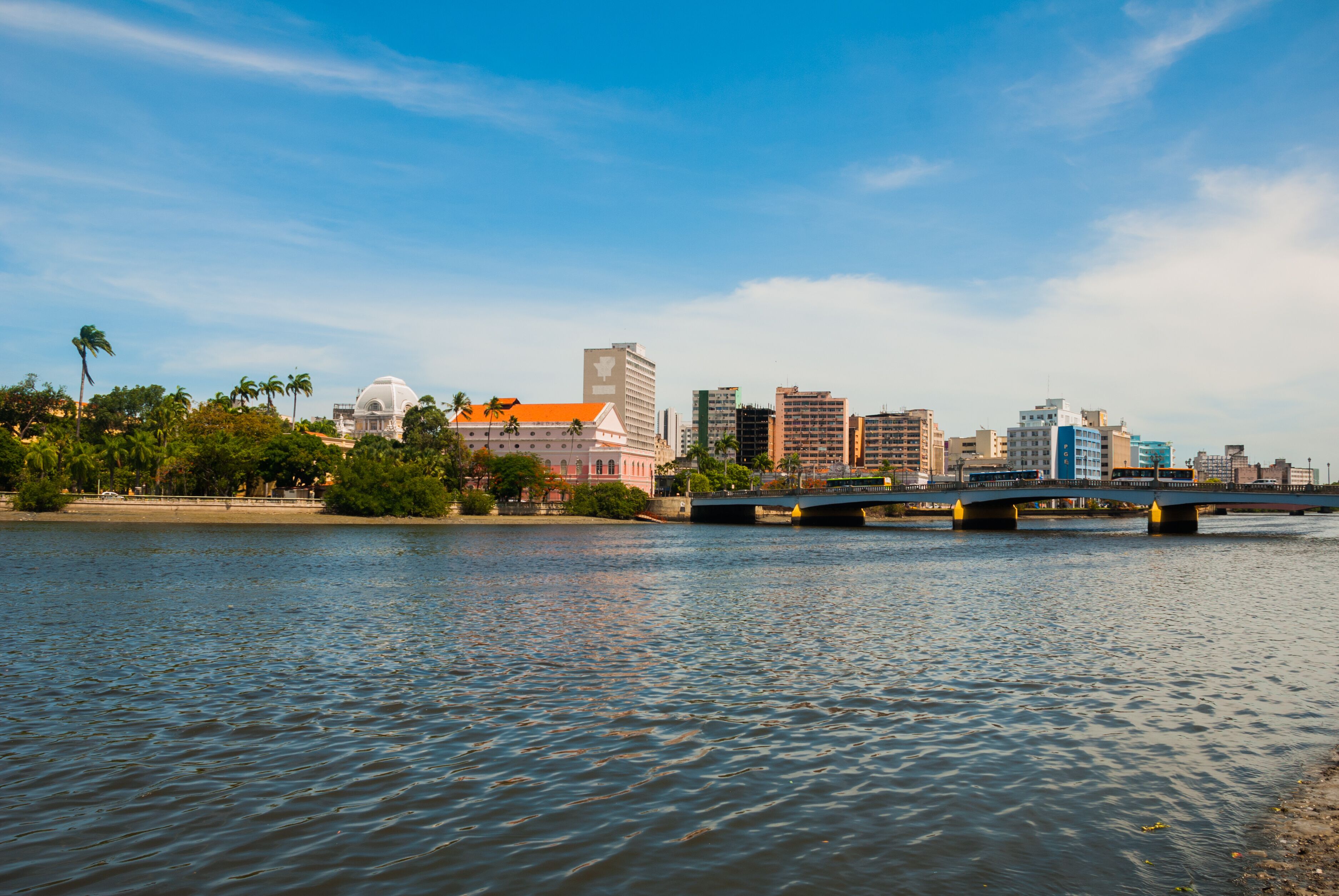 Region surrounding the Capibaribe River in the old neighborhood of Santo Antonio, in downtown Recife, Pernambuco, Brazil.