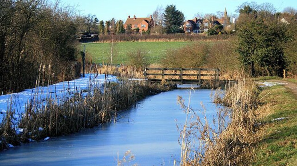 Footbridge Over The Nottingham Canal With the village of Cossall behind.