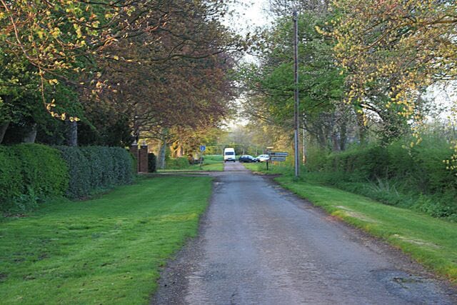 Manor Lane near Whatton, Nottinghamshire. Looking towards the A52. The lane, also known as Hall Lane, used to join the main road here but now you have to turn left to the re-designed junction.