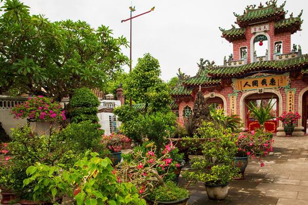 Assembly Hall of the Fujian Chinese Congregation showing a park, heritage architecture and wildflowers
