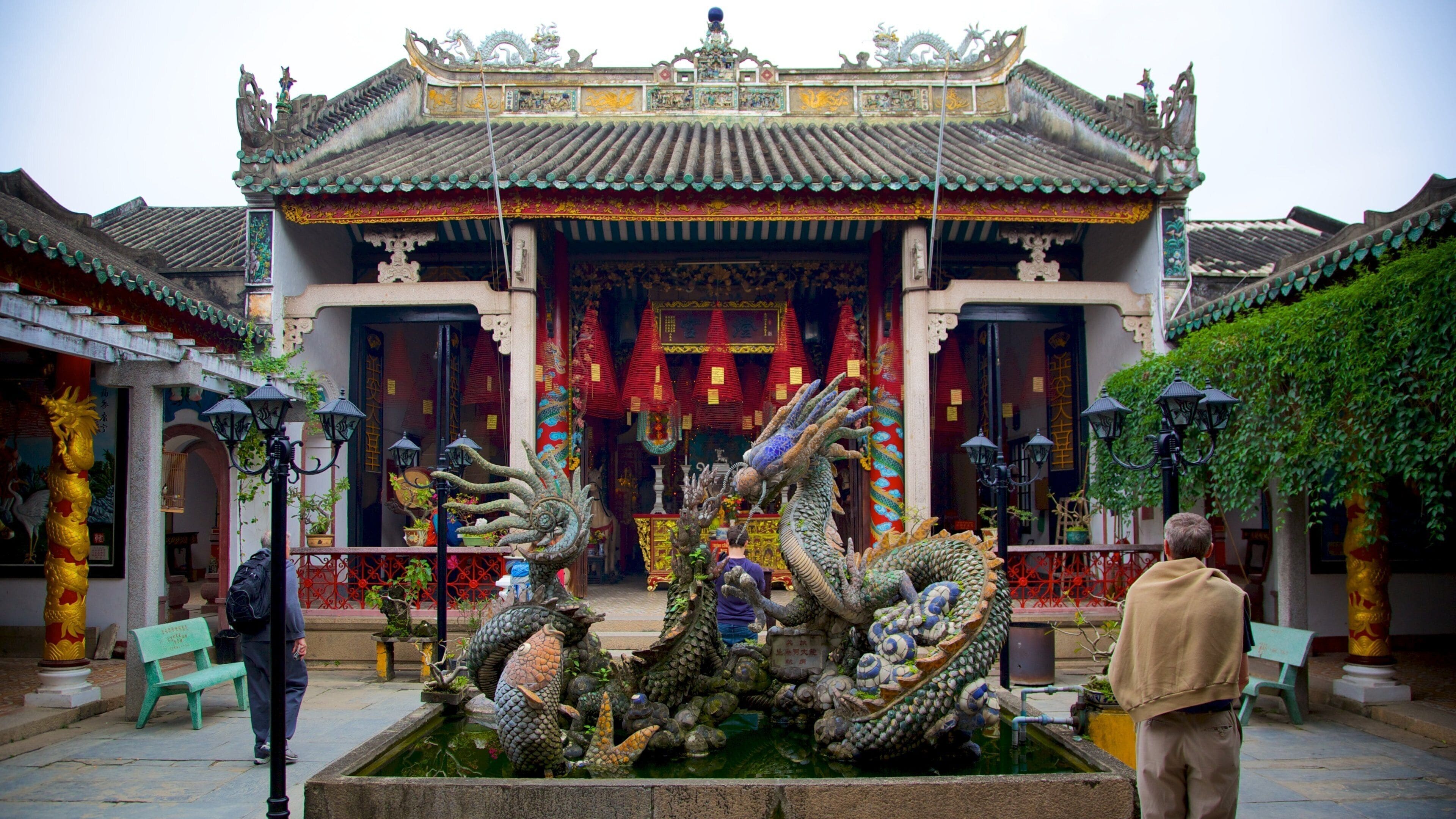 Assembly Hall of the Cantonese Chinese Congregation showing outdoor art, an administrative building and heritage architecture