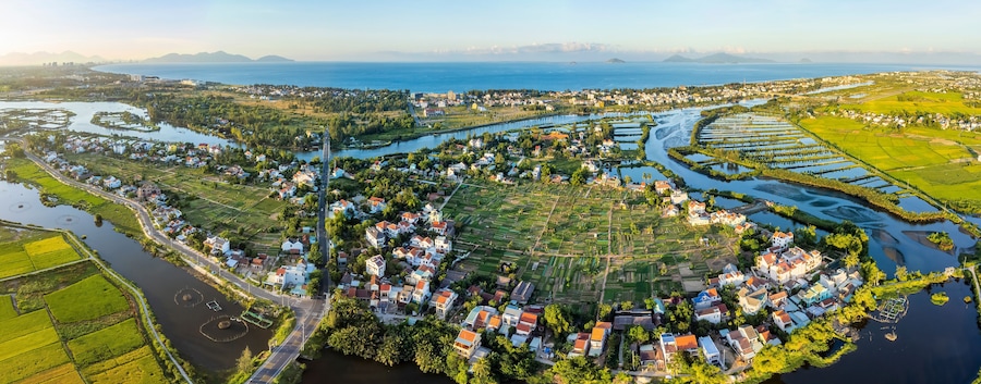 Aerial of Tra Que vegetable village of Hoi An ancient town which is a very famous destination.