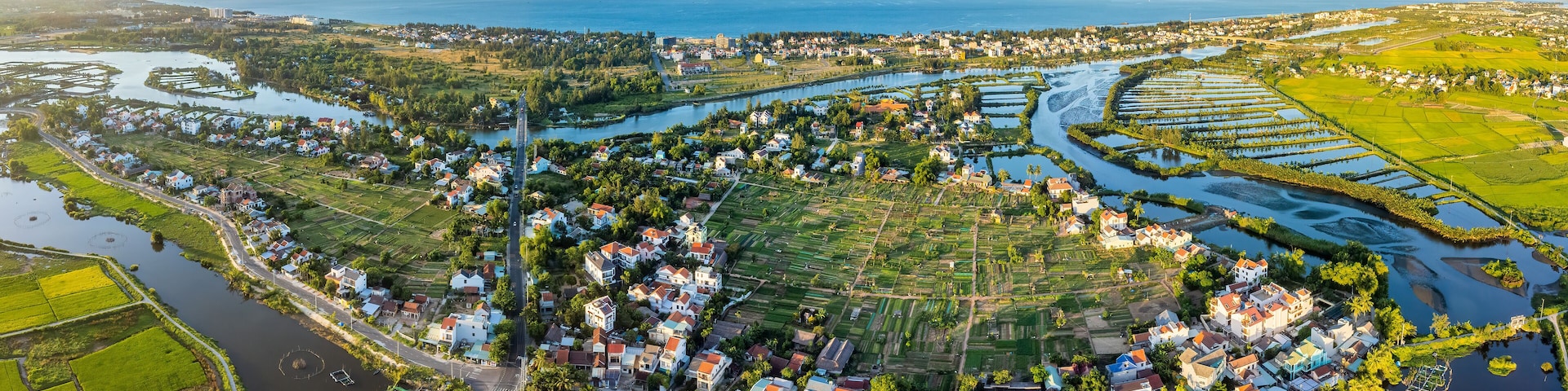 Aerial of Tra Que vegetable village of Hoi An ancient town which is a very famous destination.