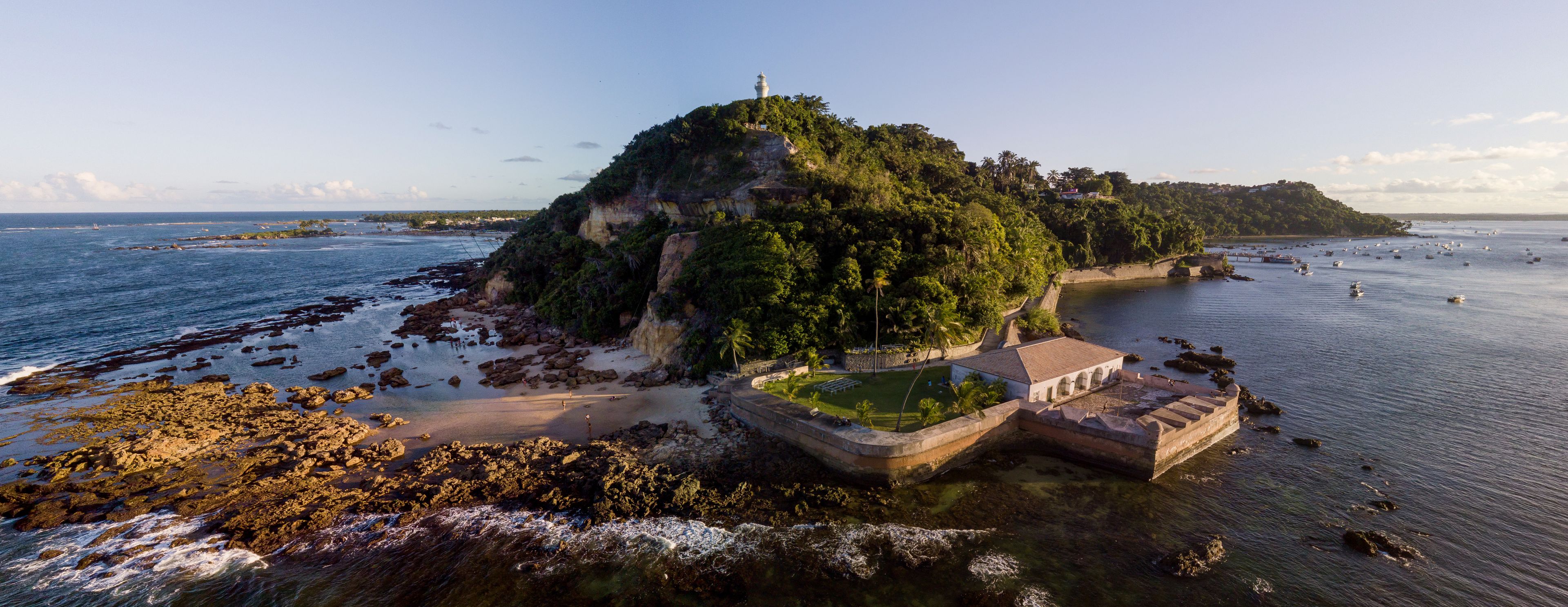 Imagem aérea da Fortaleza de Morro de São Paulo, Ilha de Tinharé, Cairu, Bahia, Brasil