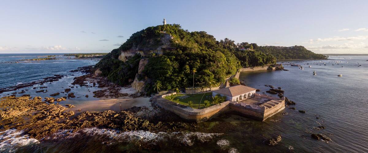 Imagem aérea da Fortaleza de Morro de São Paulo, Ilha de Tinharé, Cairu, Bahia, Brasil