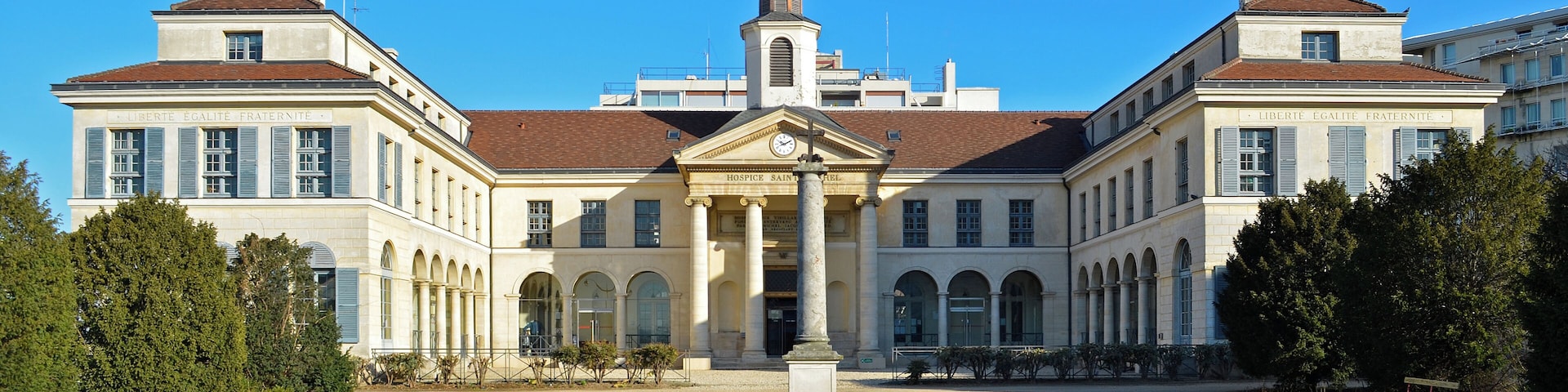 Front view of the Hospice Saint-Michel, seen from the avenue Courteline, Paris 12th arrondissement, France.