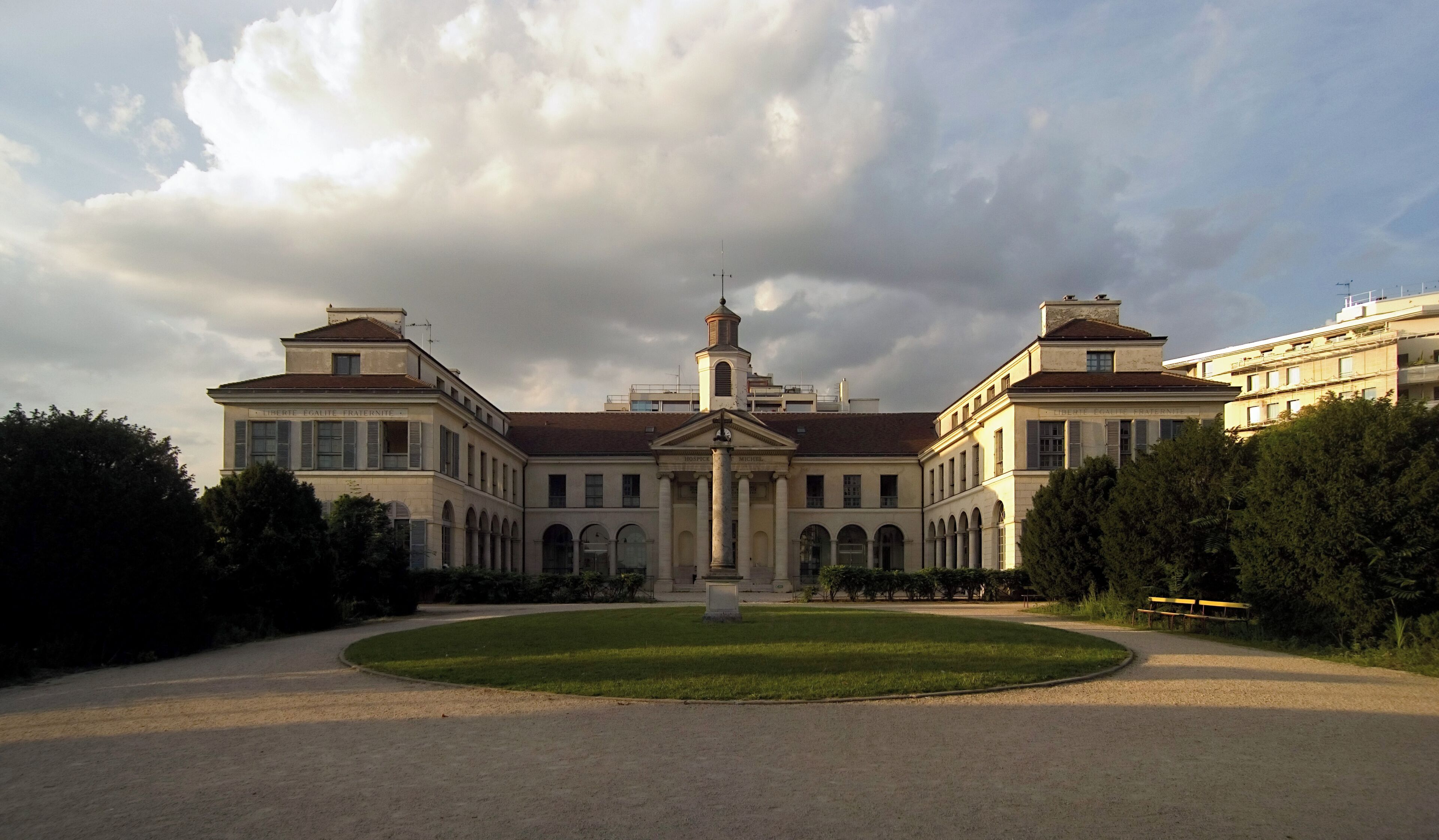 Front view of the Hospice Saint-Michel, seen from the avenue Courteline, Paris 12th arrondissement, France.