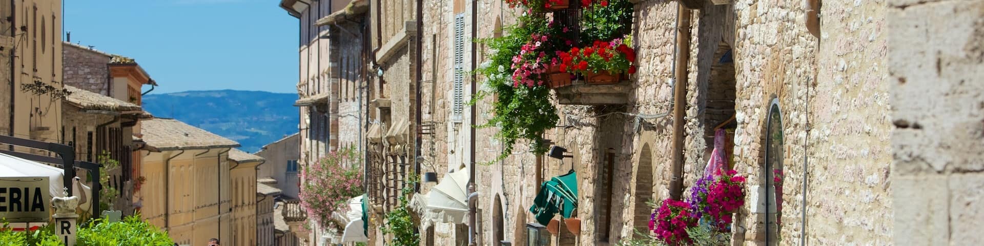 Via San Francesco montrant scĂšnes de rue, ville cĂŽtiĂšre et fleurs