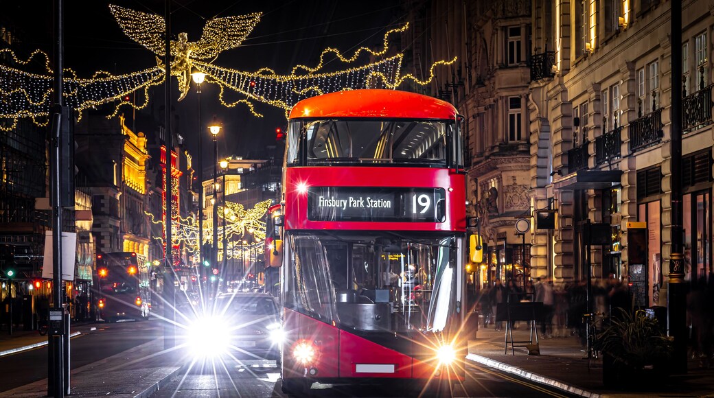 The Christmas view of Picadilly circus and its surroundings in London