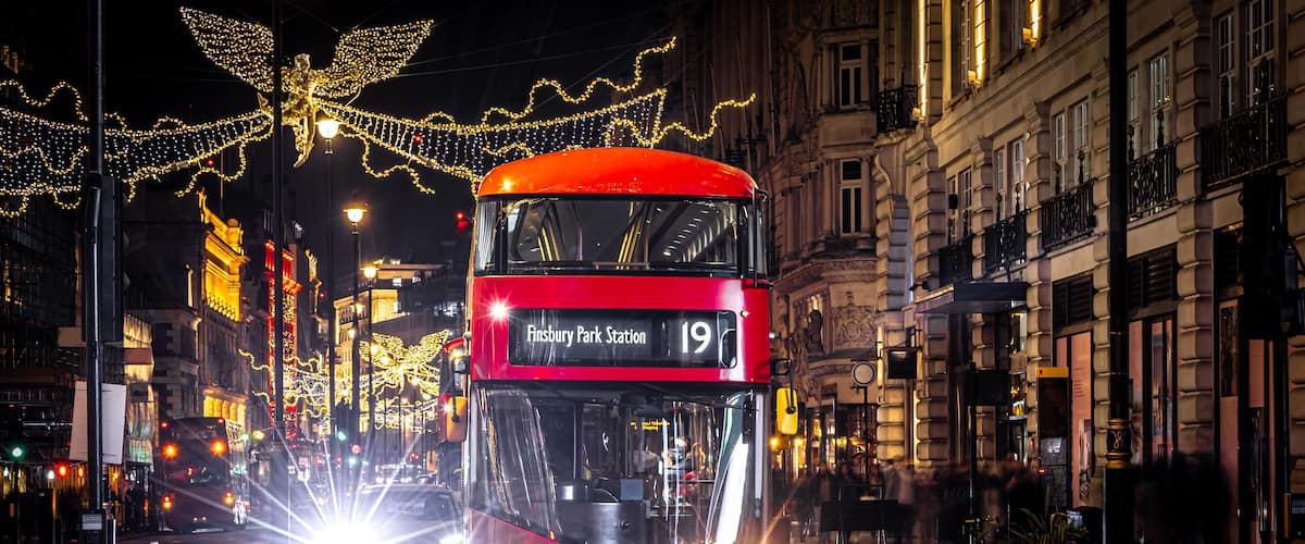 The Christmas view of Picadilly circus and its surroundings in London