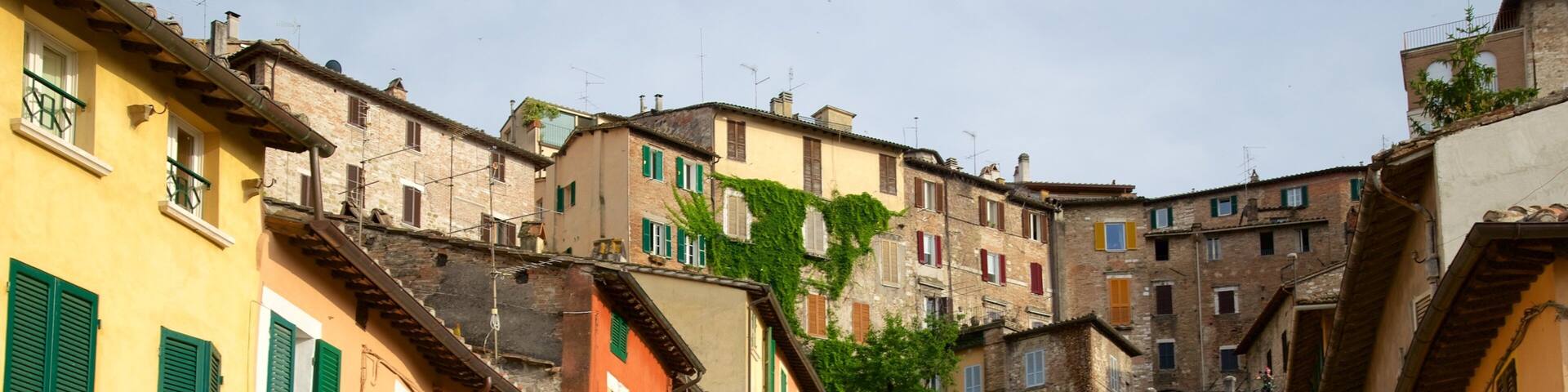 Roman Aqueduct showing a small town or village and street scenes