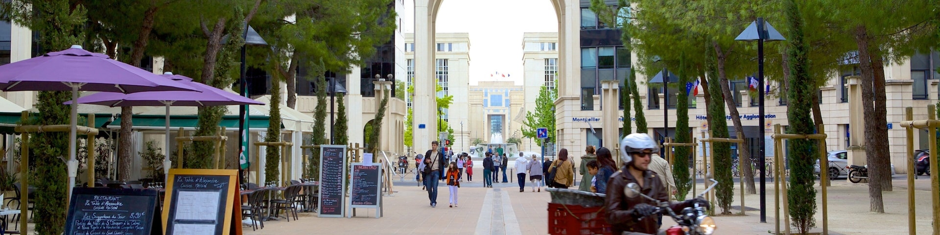 Esplanade de l\'Europe que inclui cenas de rua e passeio de moto assim como um homem sozinho