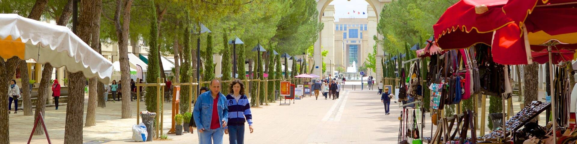 Esplanade de l\'Europe som visar gatuliv, en park och ett idrottsevenemang