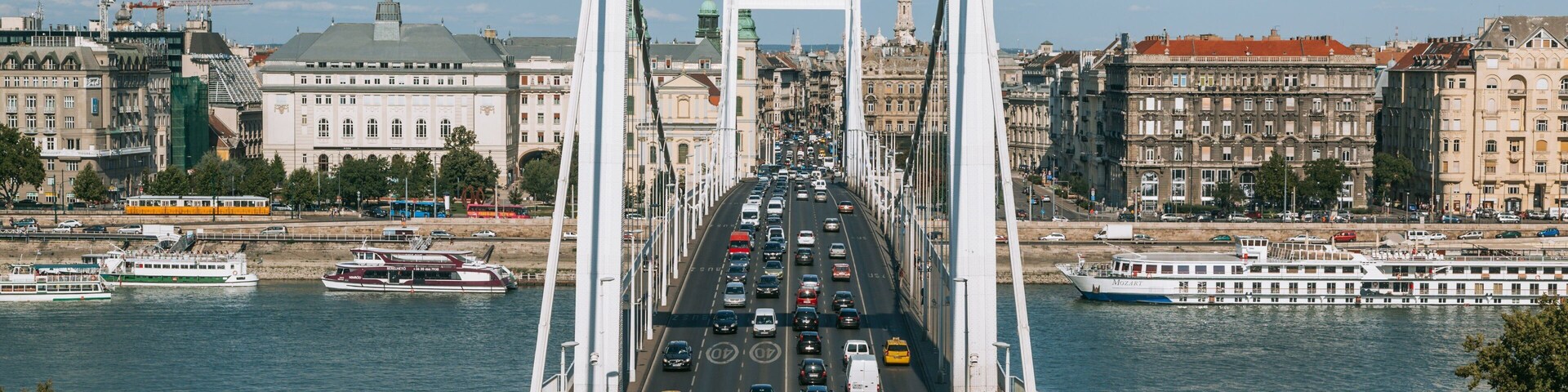 Elisabeth Bridge showing a river or creek, a city and a bridge