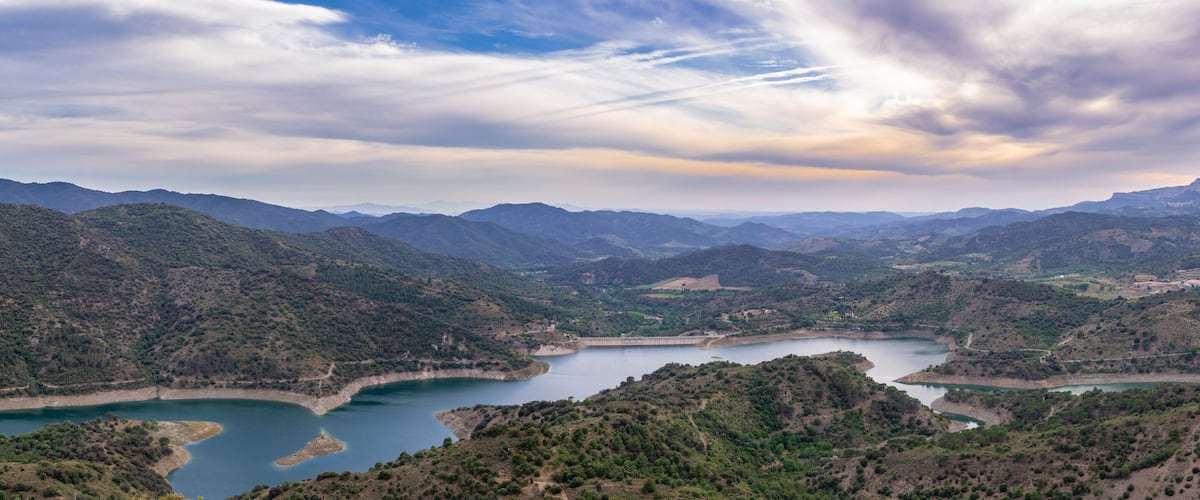 The panorama of Catalonian landscape, river Siurana, Catalonia, Spain