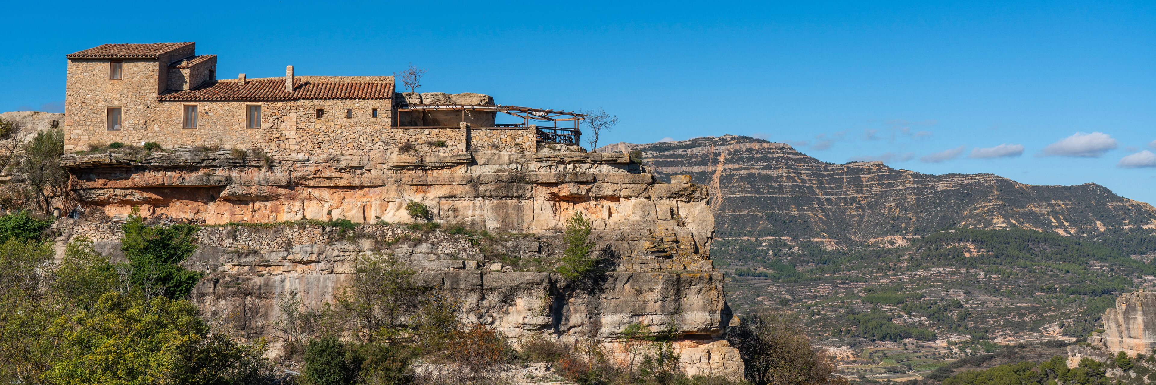 Mountain village Siurana with the historical stone houses in Tarragona