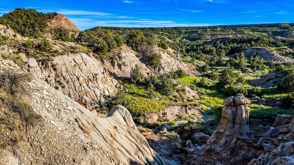 Scenic vibrant view of Roosevelt National Park colorful Canyons