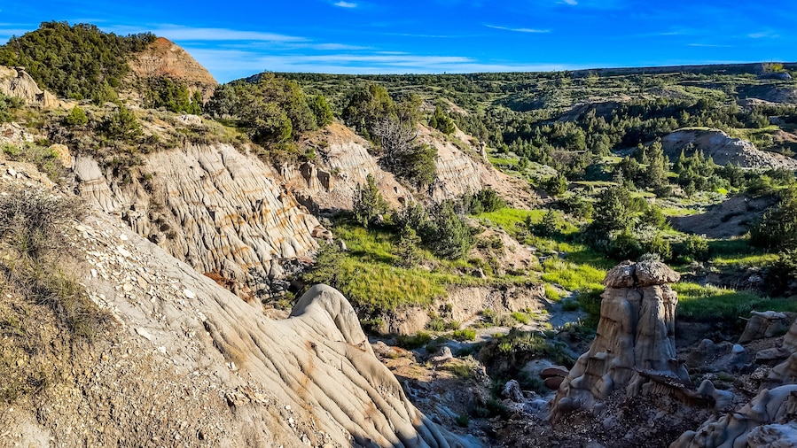 Scenic vibrant view of Roosevelt National Park colorful Canyons