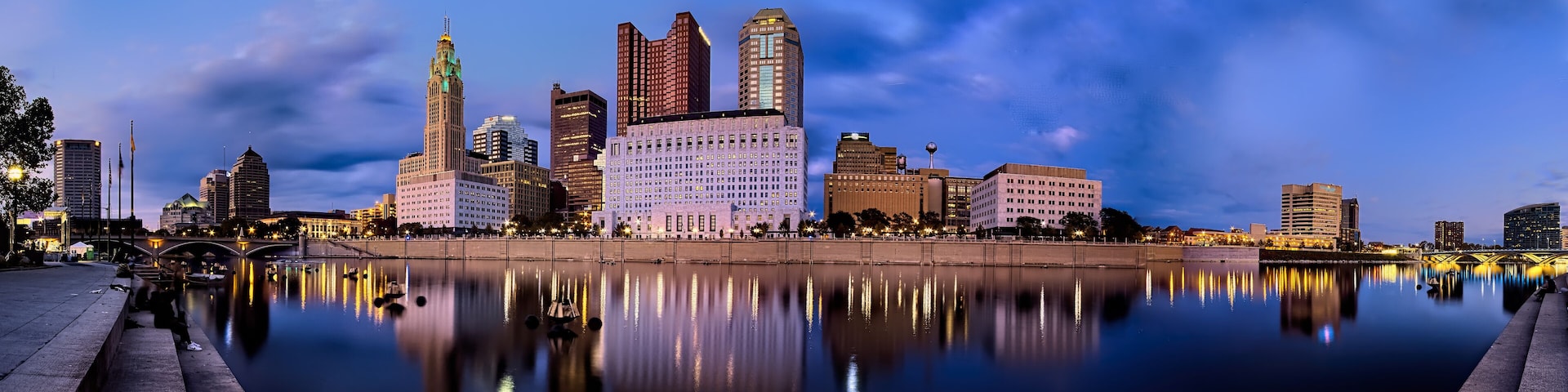 Panorama Columbus Oho Downtown Skyline Scioto River Cityscape