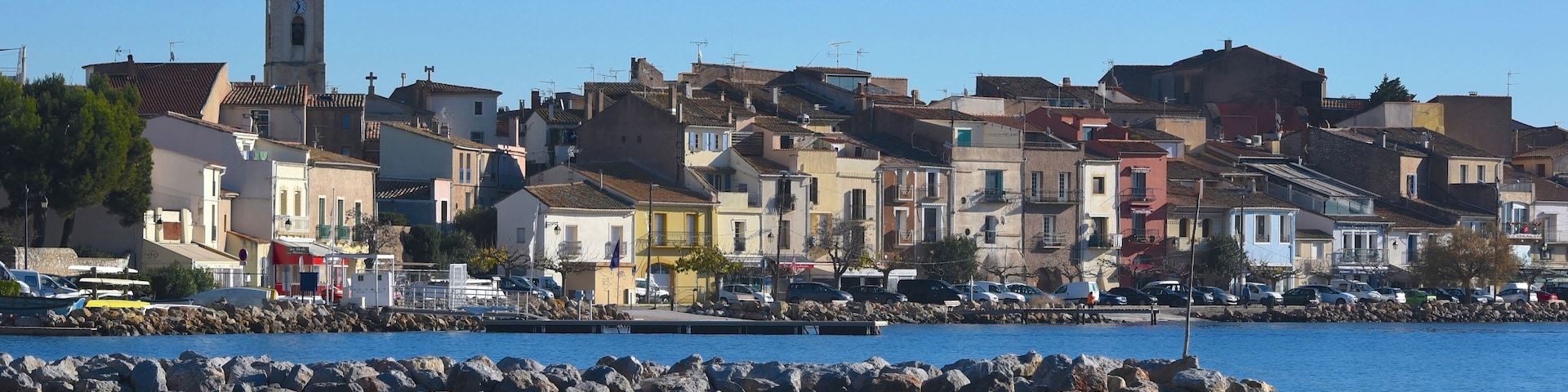 The town of Bouzigues, on the Etang de Thau, a lagoon in the Languedoc region of France famous for its oysters