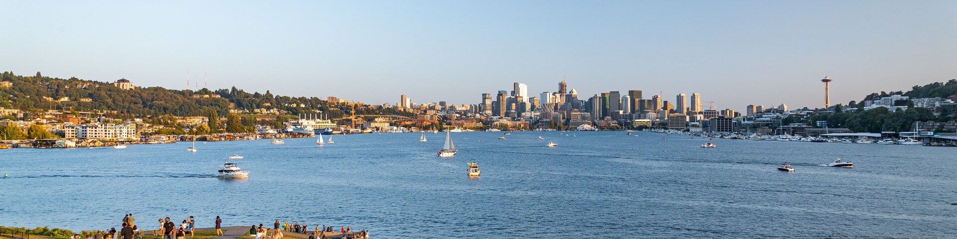 Gas Works Park featuring a garden, a sunset and a bay or harbor